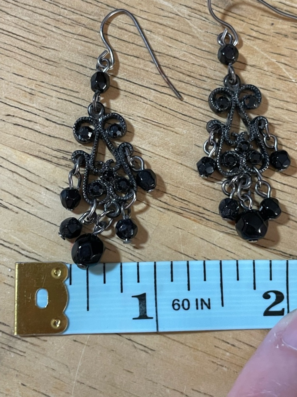 Black crystal silver tone dangle silver necklace earring set rhinestones 17.5 in - Picture 9 of 10